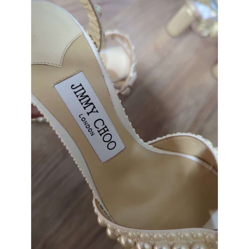 Jimmy Choo Pearl-Embellished Ivory Block Heel Sandals - Picture 12 of 15